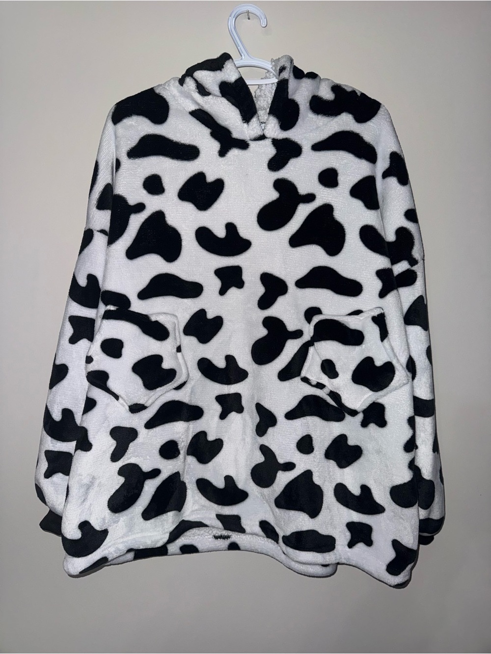 Cow Print Plush Crewneck Sweater - Black & White